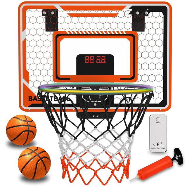 LED Basketball Hoop for Kids - Over The Door Indoor Hoop with Electronic Scoreboard & 3 Mini Balls, Birthday Gift for Boys Girls Ages 5 6 7 8 9 10 11 12+ Years Old