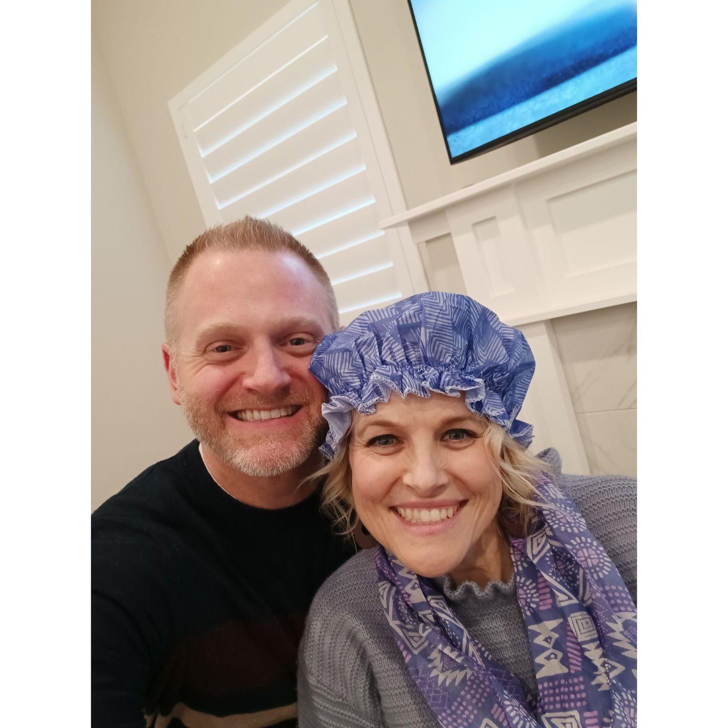 We played a funny game with my family and I won a shower cap and scarf