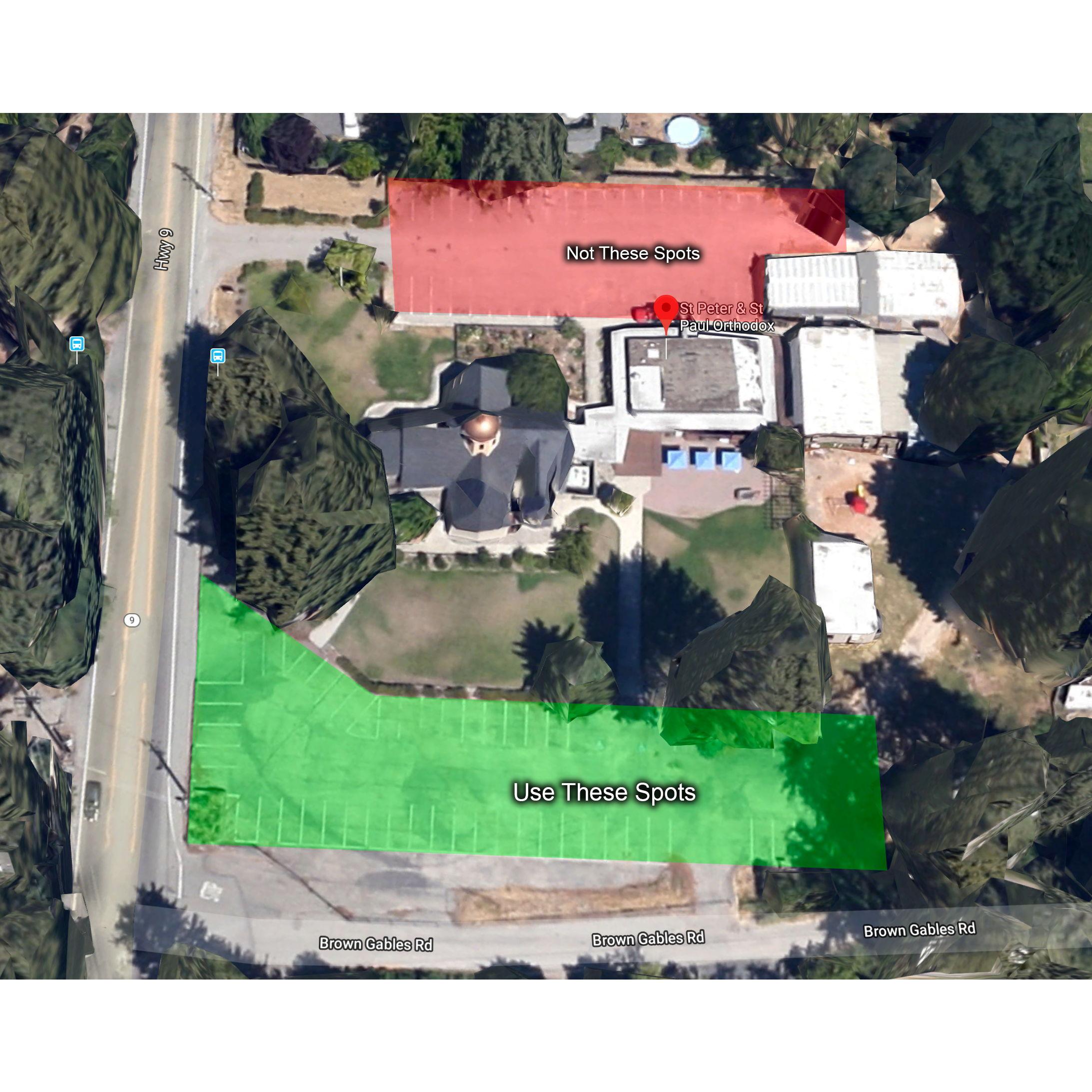 If you are not staying overnight in one of the venue's cabins, you will be parking at St Peter & Paul Orthodox Church at 9980 Highway 9, Ben Lomond, CA 95005.