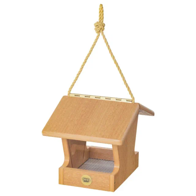 Bird Choice Small Modern Farmhouse Hopper Bird Feeder 7" Natural Teak Brown