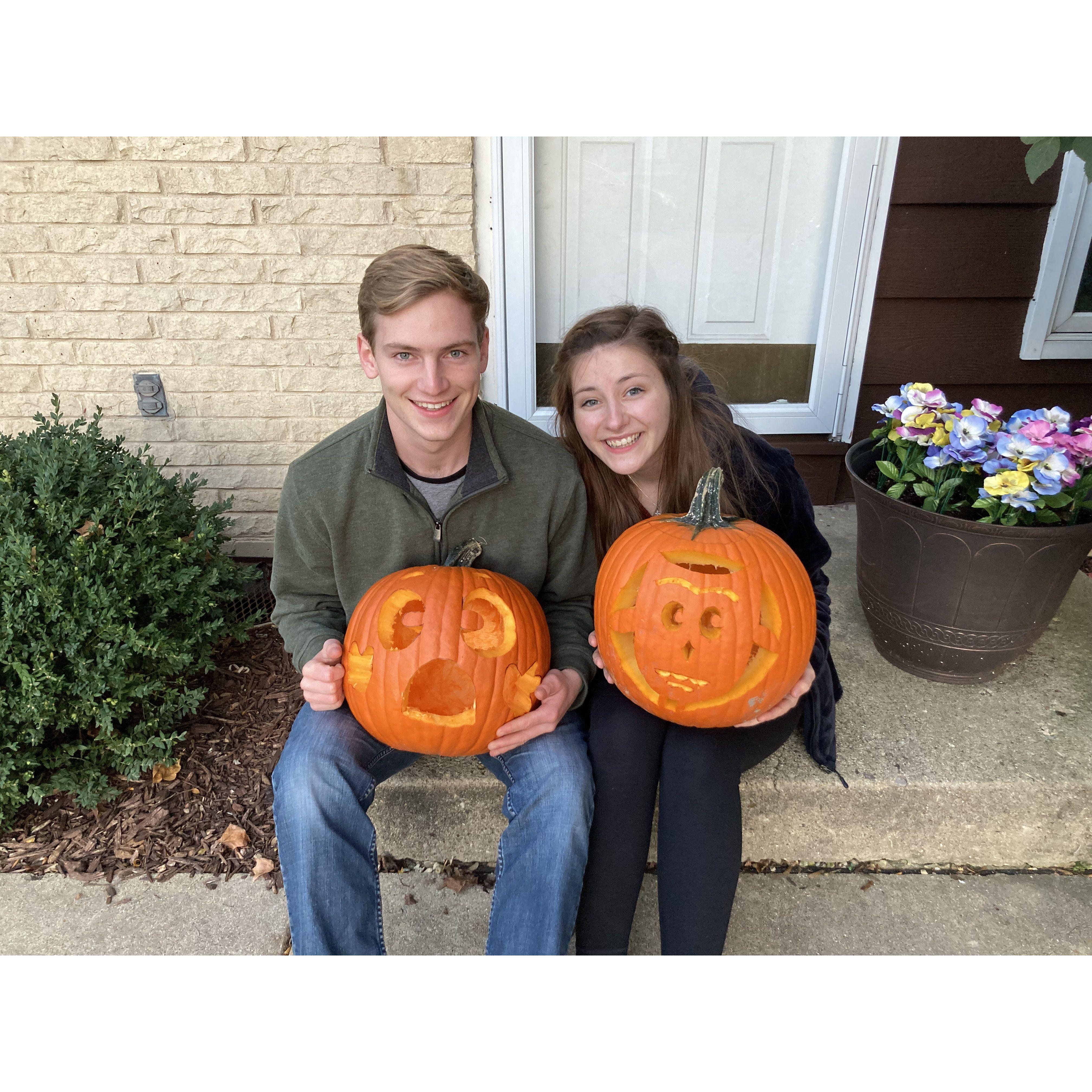 Carving pumpkins after Mark and Kylie's first date to the botanical gardens