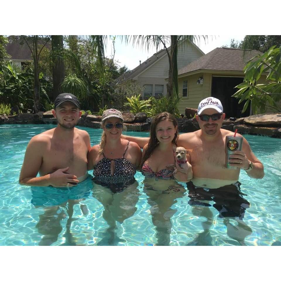 Ignore the look on Mila's face; she loves the pool!