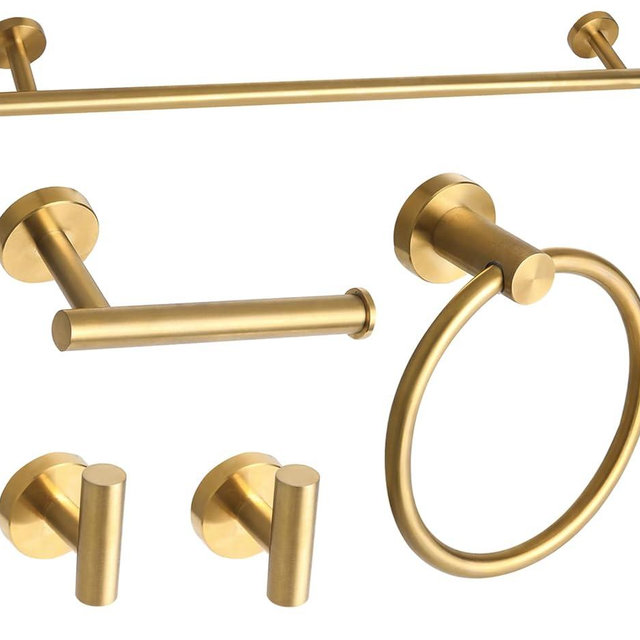 Ntipox Brushed Gold Bathroom Hardware Accessories Set 5 Piece, Stainless Steel Bath Towel Bar Set 24 Inch,Toilet Paper Holder,Towel Ring Holder,Towel Rack Set,Gold Bathroom Accessories Kit