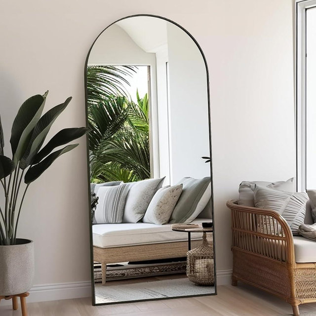 Rowjut Floor Full Length Mirror, Arched Mirrors Full Length 71"x30" Freestanding Large & with Aluminum Frame & Wall Mounted & Hanging or Leaning/Full Body Mirror for Bedroom, Black