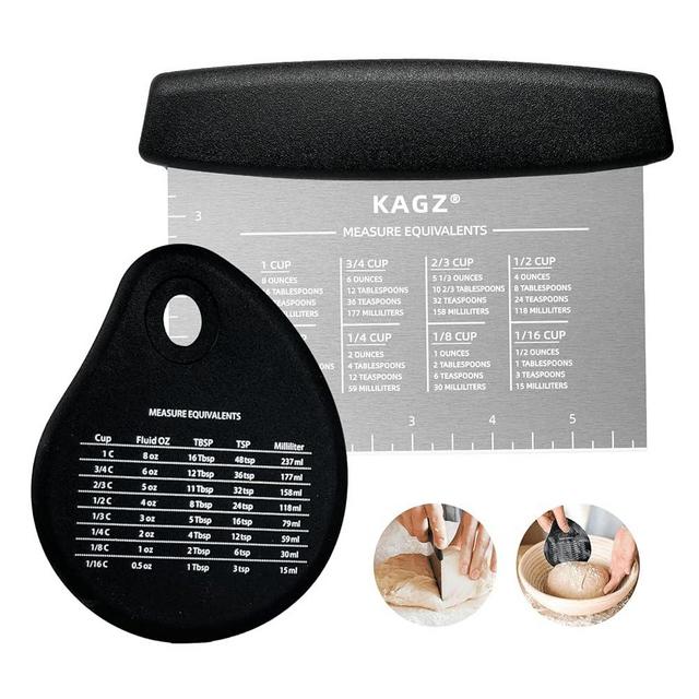 Bench Scraper & Chopper - Multifunctional Dough Scraper with Silicone Bowl Scraper, Sturdy Stainless Steel Dough Cutter for Baking, Pastry Cutter for Bread Pizza Cake with Measuring Scale