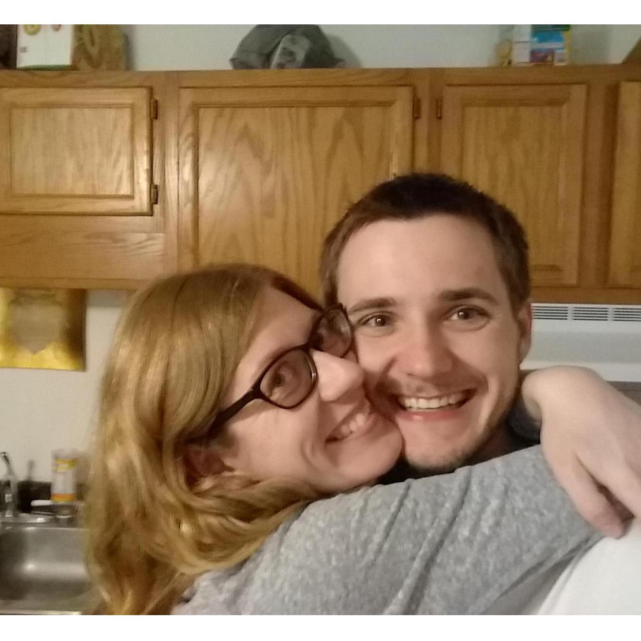 In the kitchen of our first apartment together.