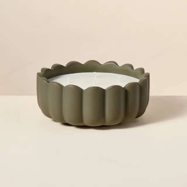 6 Wick Ceramic Scalloped Rim Leather and Tonka Jar Candle 42oz - Hearth & Hand™ with Magnolia
