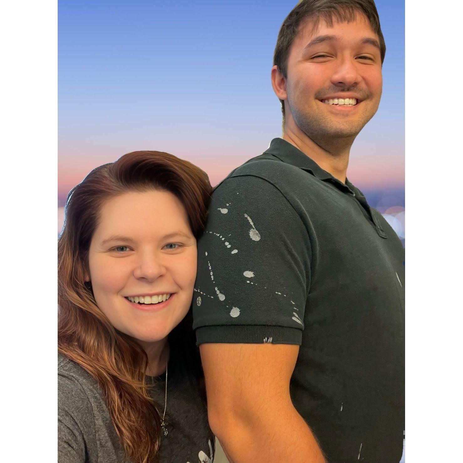 Just goofing off and comparing the size of my head to his guns (arms). lol