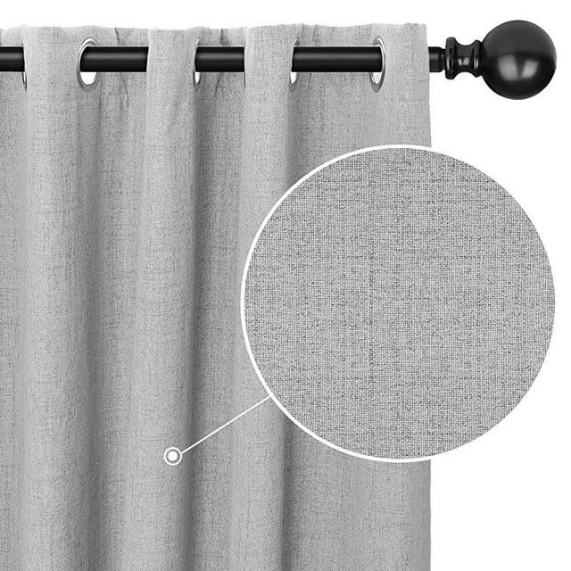 ROSE HOME FASHION Blackout Curtains for Bedroom, Primitive Linen Look, 100% Blackout Curtains Linen Blackout Curtains, Grommet Curtains for Living Room, Burlap Curtains-2 Panels (50x84 Grey)