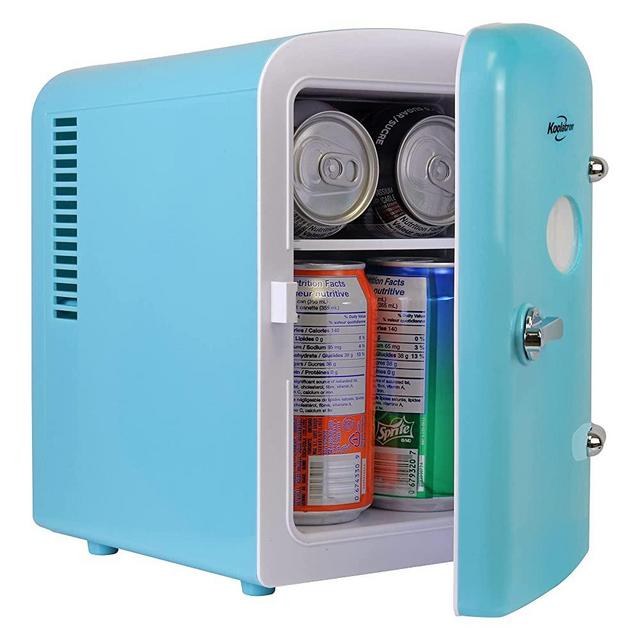 Koolatron retro Mini Portable Fridge, 4L Compact Refrigerator for Skincare, Beauty Serum, Face Mask, Personal Cooler, Includes 12V and AC Cords, Desktop Accessory for Home Office Dorm Travel, Aqua