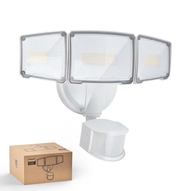 Philips 72W 7400LM LED Security Lights w/PIR Motion Sensor Outdoor, 5000K Daylight Dusk to Dawn Aluminum Flood Light, 3 Adjustable Heads, Waterproof for Garage, Yard, Porch