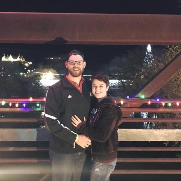 Julia & Stephen at Sights and Sounds (peep Old Main in the background behind Stephen's shoulder!)