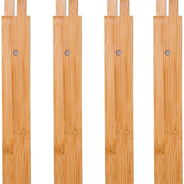 4 Pack Bamboo Drawer Dividers, Spring Loaded Adjustable Drawer Separators (2.1" High, 17.5"-21.65"), Perfect Expandable Wooden Drawer Dividers for Kitchen, Bedroom, Bathroom, Dresser & Office