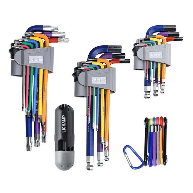 Lichamp 37-Piece Rainbow Allen Wrenches Sets, Torx Metric Hex Key Set with Colored Foldable Short and Long Arm, Ball and Torx End, Metric 1.5 to 10mm, Torx T10 to T50