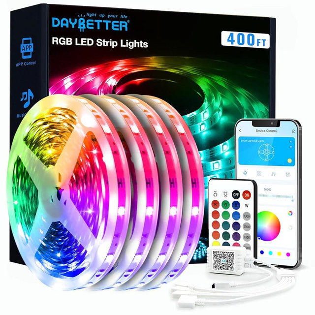DAYBETTER LED Strip Lights 400ft (4 Rolls of 100ft), Color Changing Lights Strip for Bedroom, Desk, Indoor, Room Bedroom, Girl Boy Brithday Gifts RGB Decor with Remote and 24V Power Supply
