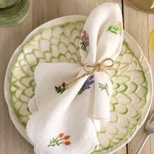 Embroidered Floral Linen Napkins, Set of 2