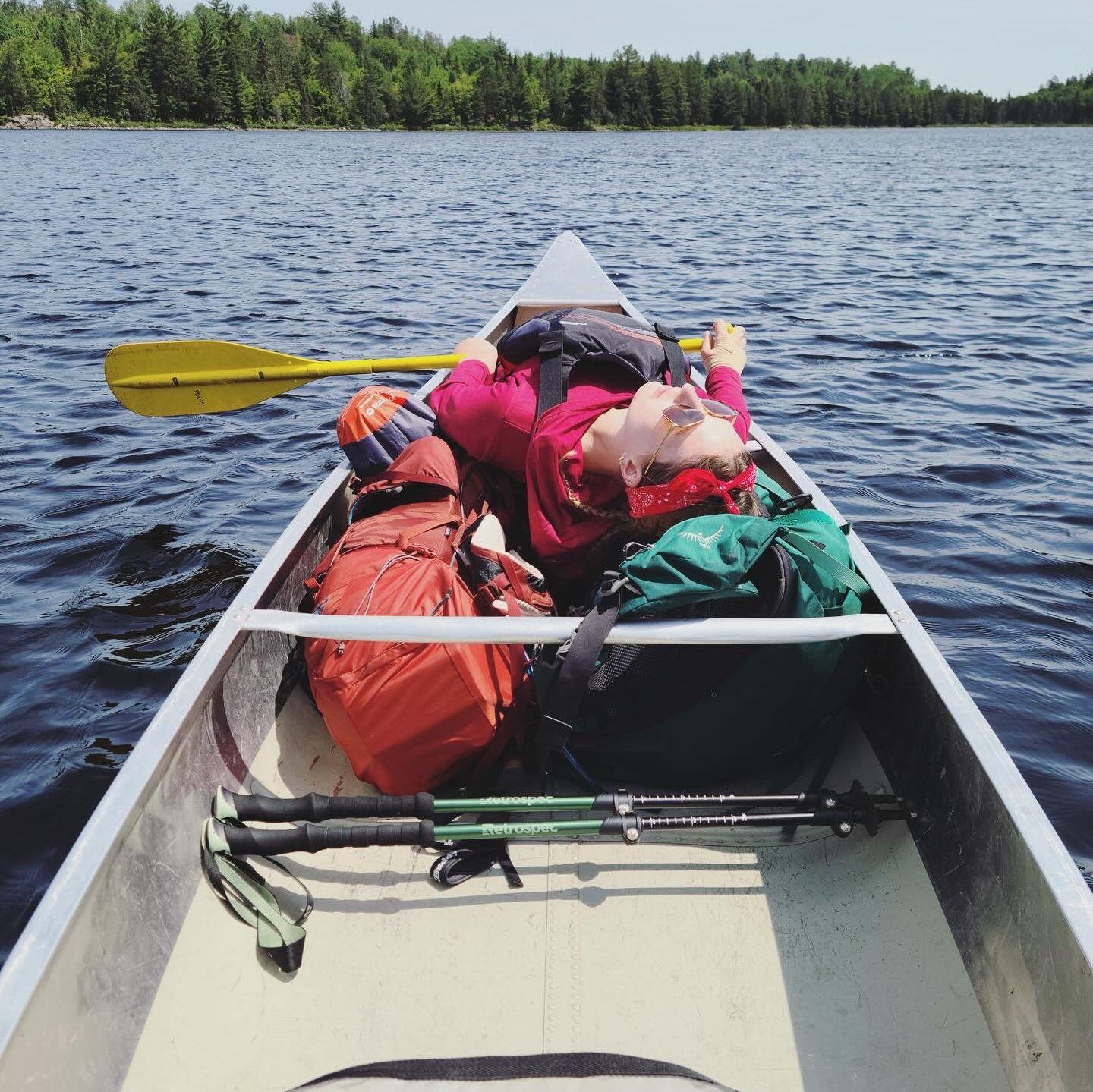 One of us thinks canoe trips means paddling all day and one of us thinks canoe trips means snacks and swim breaks.