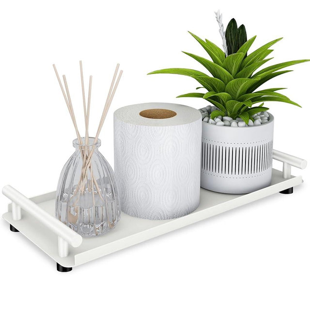 DOKU Toilet Paper Basket, Bathroom Counter Tray with Handle, Toilet Tank Topper Paper Basket, Toilet Paper Storage for Organizing, White