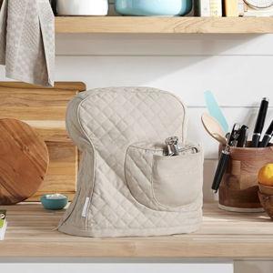 KITCHENAID Fitted Tilt-Head Stand Mixer Cover with Storage Pocket, Quilted 100% Cotton,14.4"x18"x10", Milkshake