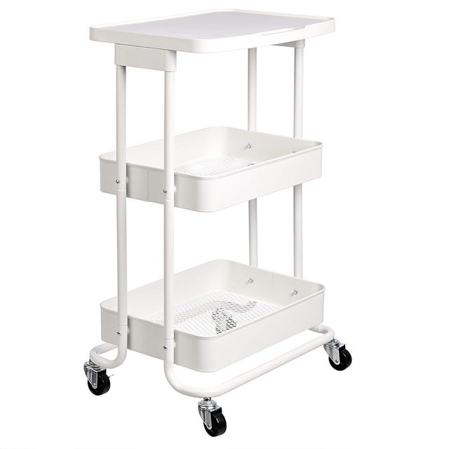 Amazon Basics 2-Tier Metal Kitchen/Utility Cart with Shelf, White