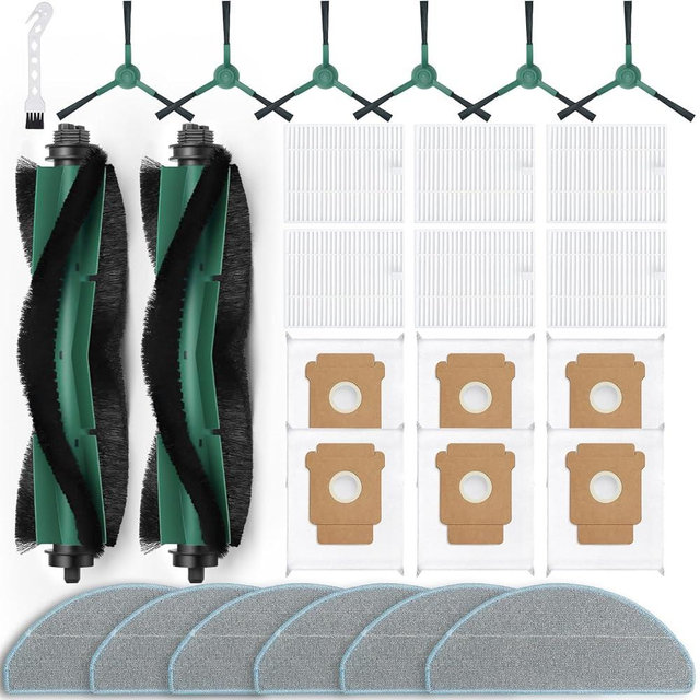 Bluearks 27 Pack Accessories Kit,Compatible with Roomba 104 / Q052 / 105 Vac / 105 Combo Robot Vacuum Cleaner Replacement Parts,2 Rubber Main Brush 6 Filters 6 Side Brushes 6 Vacuum Bags 6 Mop Pads