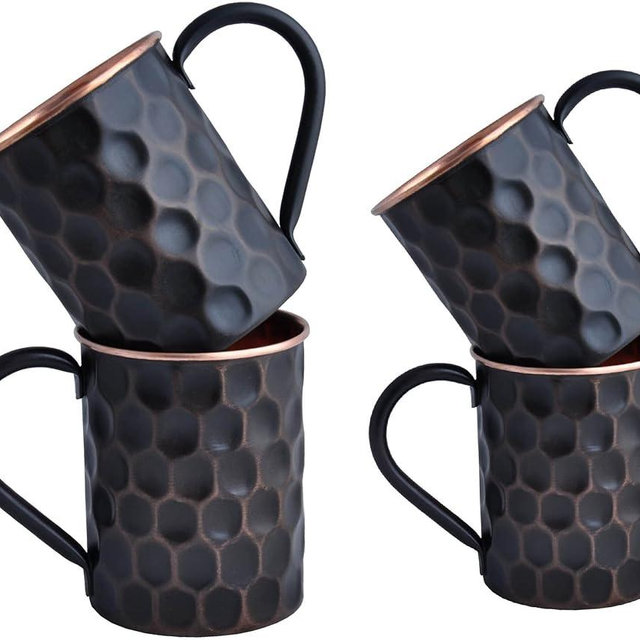STAGLIFE Black Moscow Mule Copper Mugs - 16 Oz [Set of 2] + 20 Oz [Set of 2]