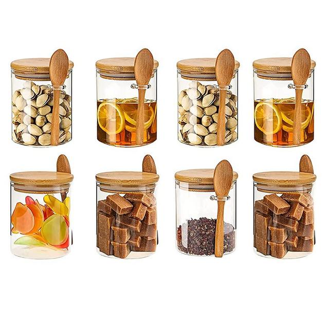 Bloomondo Empty Spice Jars with Label Pack (12x Bamboo Lid Glass Jar). Small 6oz Spice Storage Bottles with 112 Printed Spice Stickers and 48