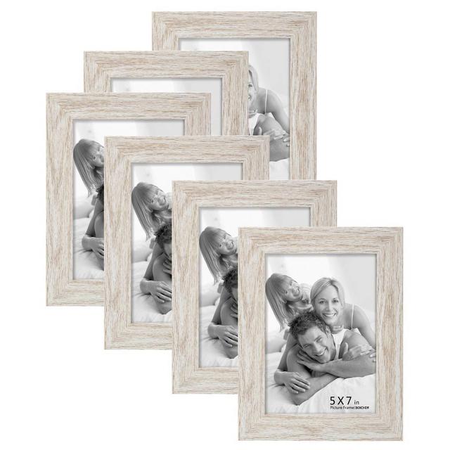 Boichen - 6 pack 5x7 Picture Frame Wood Pattern High Definition Glass Tabletop or Wall,White Woodgrain Photo Frames 5x7 (6 pack)