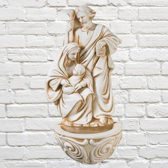 Holy Family Holy Water Font, Antique Ivory Finish, Catholic Gift
