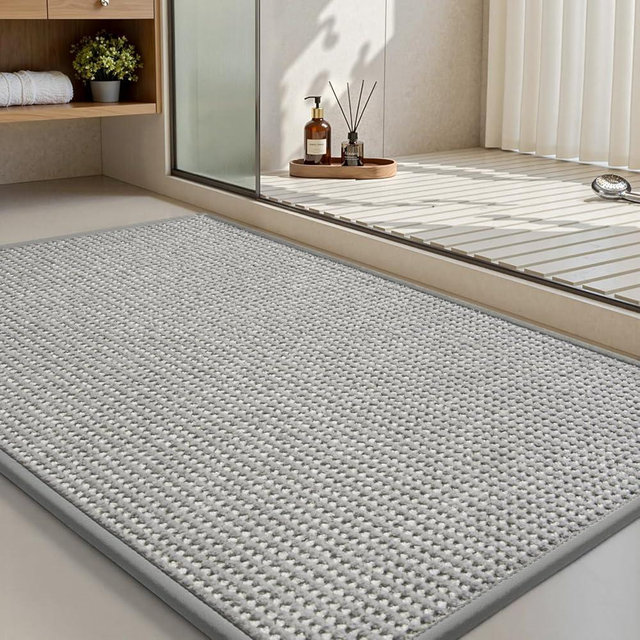MontVoo Bath Mat Rug-Chenille Absorbent Bathroom Mat Quick Dry-Rubber Backed Bathroom Rugs Non Slip Washable Bath Mats,Ultra Thin Bathroom Rugs Fit Under Door,17"x24",Grey