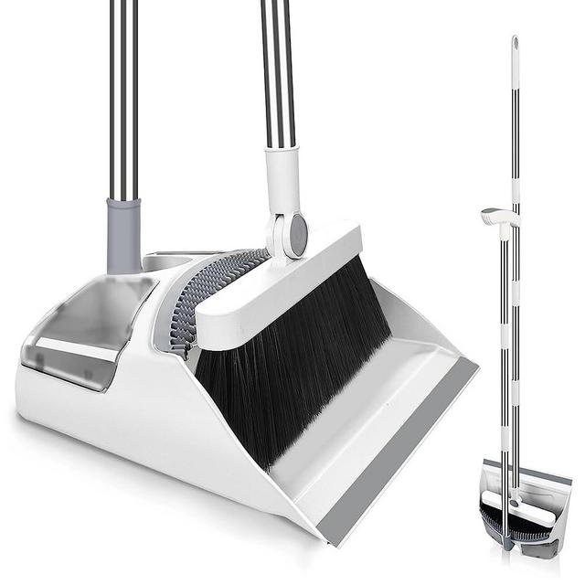 Hibaby Broom and Dustpan Set for Home, 54" Long Handle Lightweight 180° Rotating Broom Combo, Standing Dust Pan with CombTeeth, Broom and Dustpan Combo Set for Kitchen Room Office Lobby Floor Cleaning