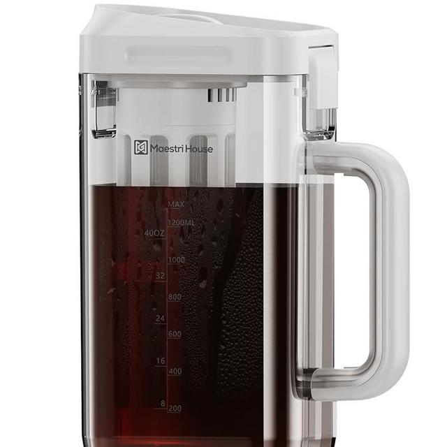 Maestri House Compact Cold Brew Coffee Maker, 40oz Iced Tea and Coffee Maker Brewer Space Saving Tritan Pitcher, 350 Mesh Filter, 100% Leak-Proof