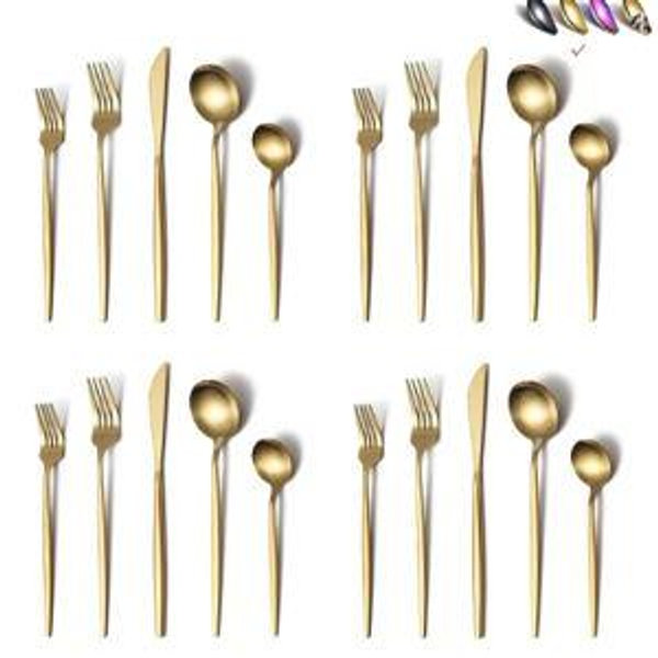 Matte Gold Silverware Set 40 Pieces, Stainless Steel Golden Flatware Set, Titanium Plating Cutlery Set, Matte Gold Utensil Sets, Service Set for 8 (Matte Golden)