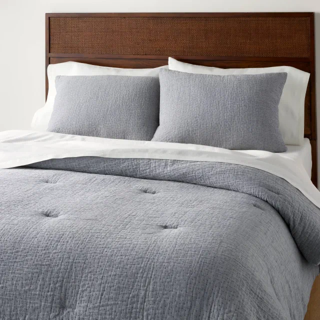 Full/Queen Gauze Stitch Pin Dot Duvet Cover Blue - Hearth & Hand™ with Magnolia