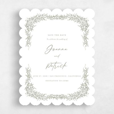Green Scalloped Wedding Save the Date - Birchwood Portrait