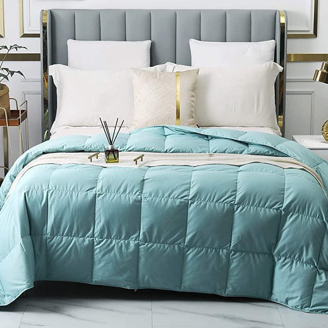 confibona Lightweight 100% Natural White Goose Down Blanket Comforter for Summer Warm Weather,750Fill Power, Machine Washable,Super Soft Cotton Shell with No Sound,Size King,Turquoise