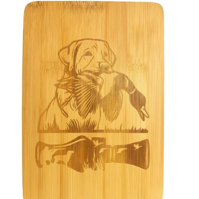 Duck Hunting Dog Design Bamboo Cutting Board with Duck Call Scene, Laser Engraved Kitchen Decor Cutting Board Block Gift