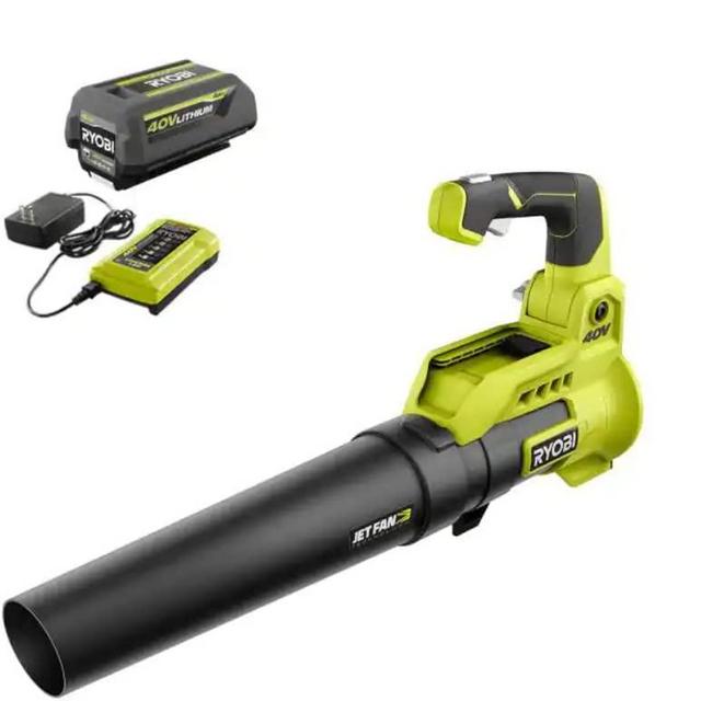 Lawn Care Bundle RYOBI 40V 110 MPH 525 CFM Cordless Battery Variable-Speed Jet Fan Leaf Blower with 4.0 Ah Battery and Charger (Bulk Packaged)
