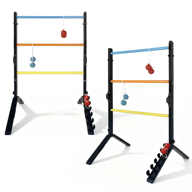 Steel Ladder Toss Game Set, 2 Pack Outdoor Ladder Ball Rack with 6 Bolas for Backyard, Lawn, Camping & Party Games