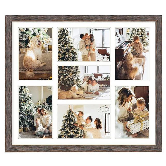 Golden State Art, 13.7x15.7 Distressed Brown Wood Collage Frame - White Mat - Displays Seven 4x6 Photos - Real Glass, Sawtooth Hanger, Swivel Tabs - Wall Mounting, Landscape, Portrait