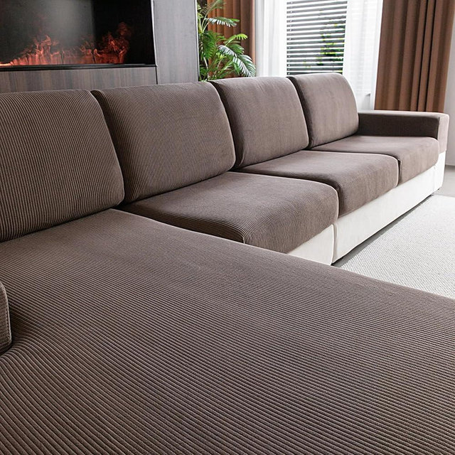 OHSIO Sectional Couch Covers, Wear Resistant Stretch Sofa Covers Washable Soft Couch Cushion Covers Anti Slip Furniture Protector Sofa Slipcovers for Pets (2 Pieces 2 Seaters Cover, Brown)