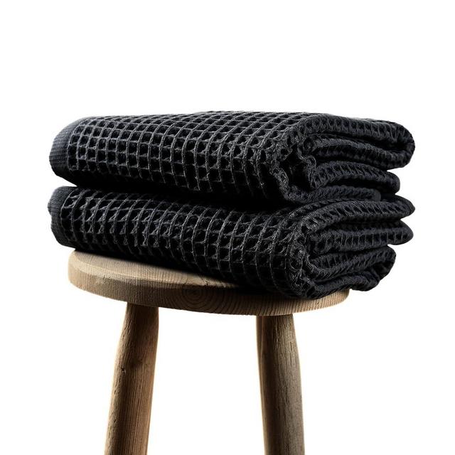 Püskül Waffle Weave Bath Towels, Organic 100% Turkish Cotton, 32X63 Inches 2-Pack (Black)