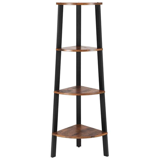 VASAGLE Vintage Corner Shelf, 4-Tier Bookcase, Storage Rack Plant Stand for Home Office, Wood Look Accent Furniture with Metal Frame ULLS34X