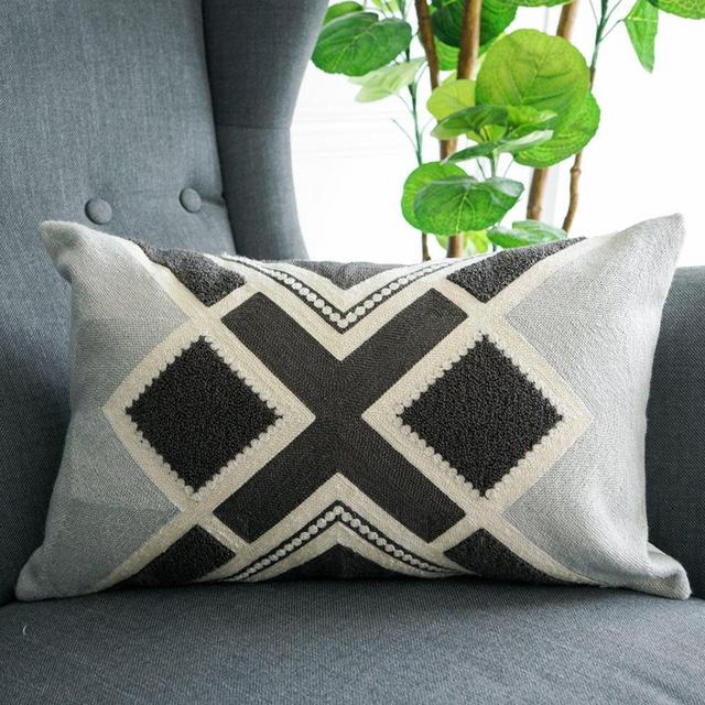 LANANAS Small Decorative Oblong Throw Pillow Covers for Couch Bed Sofa Boho Pillow Cushion Cases (12"x 20", Grey Diamond)