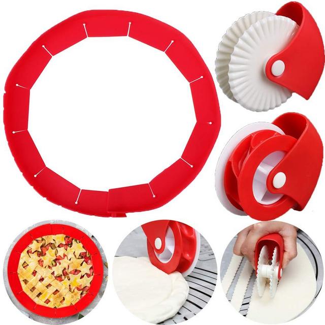 Pie Crust Protector Shield Pastry Wheel Decorator and Pastry Wheel Cutter ,Adjustable Silicone Pie Crust Shield Cover Kitchen Tool for Baking Pie Pizza, Fit 8-11.4 Inch Pies
