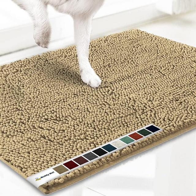 Muddy Mat AS-SEEN-ON-TV Highly Absorbent Microfiber Door Mat and Pet Rug, Non Slip Thick Washable Area and Bath Mat Soft Chenille for Kitchen Bathroom Bedroom Indoor and Outdoor - Beige Small 28"X18"