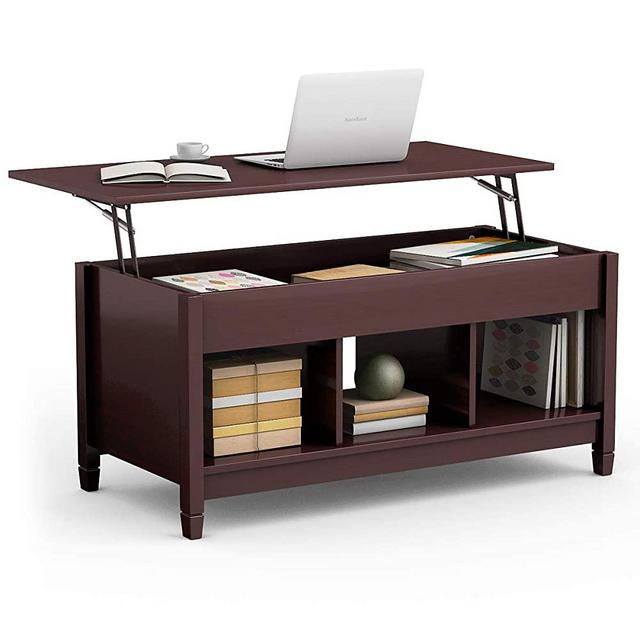 TANGKULA Coffee Table Lift Top Wood Home Living Room Modern Lift Top Storage Coffee Table w/Hidden Compartment Lift Tabletop Furniture (Brown)