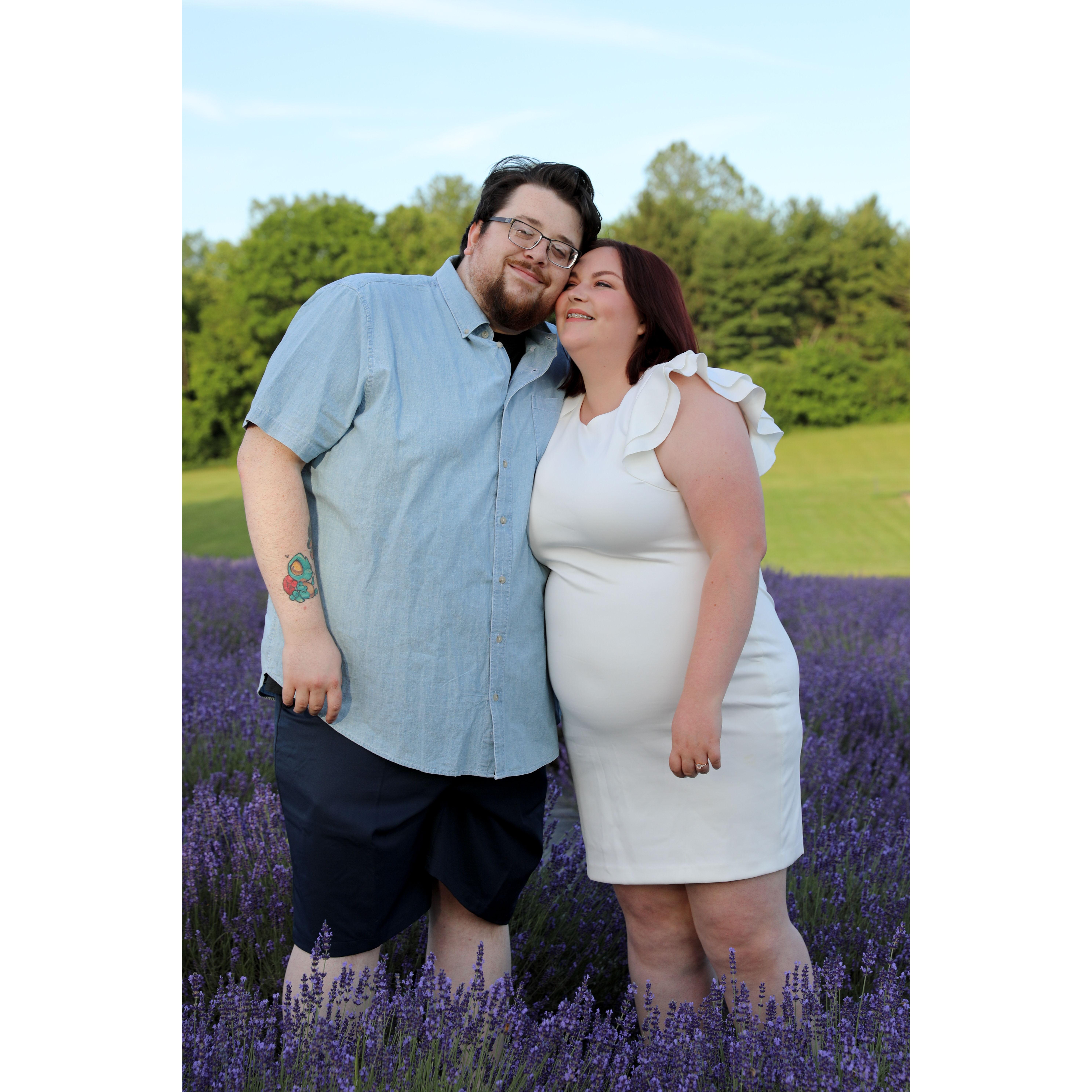 Engagement photoshoot at Sunset Ridge Lavender Farms. Photographer was Bloom Photography, LLC