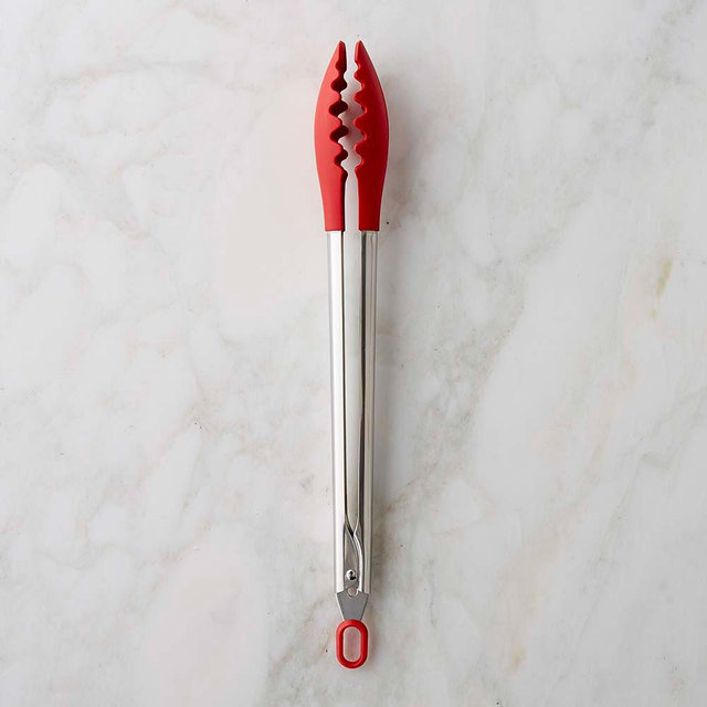 Williams Sonoma Silicone Pasta Tongs with Stainless-Steel Handle, Red