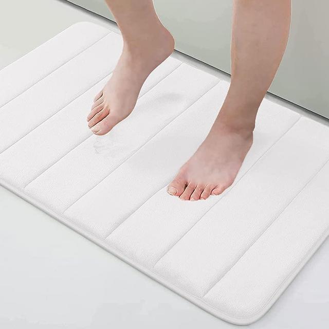 Buganda Memory Foam Bath Mat Rug, Ultra Soft and Non-Slip Bathroom Rugs, Water Absorbent and Machine Washable Bath Rug for Bathroom, Shower, and Tub, 17" x 24", White